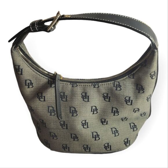 Dooney & Bourke Small Jaquard Canvas Hobo Bag Logo Black Grey - Picture 1 of 10